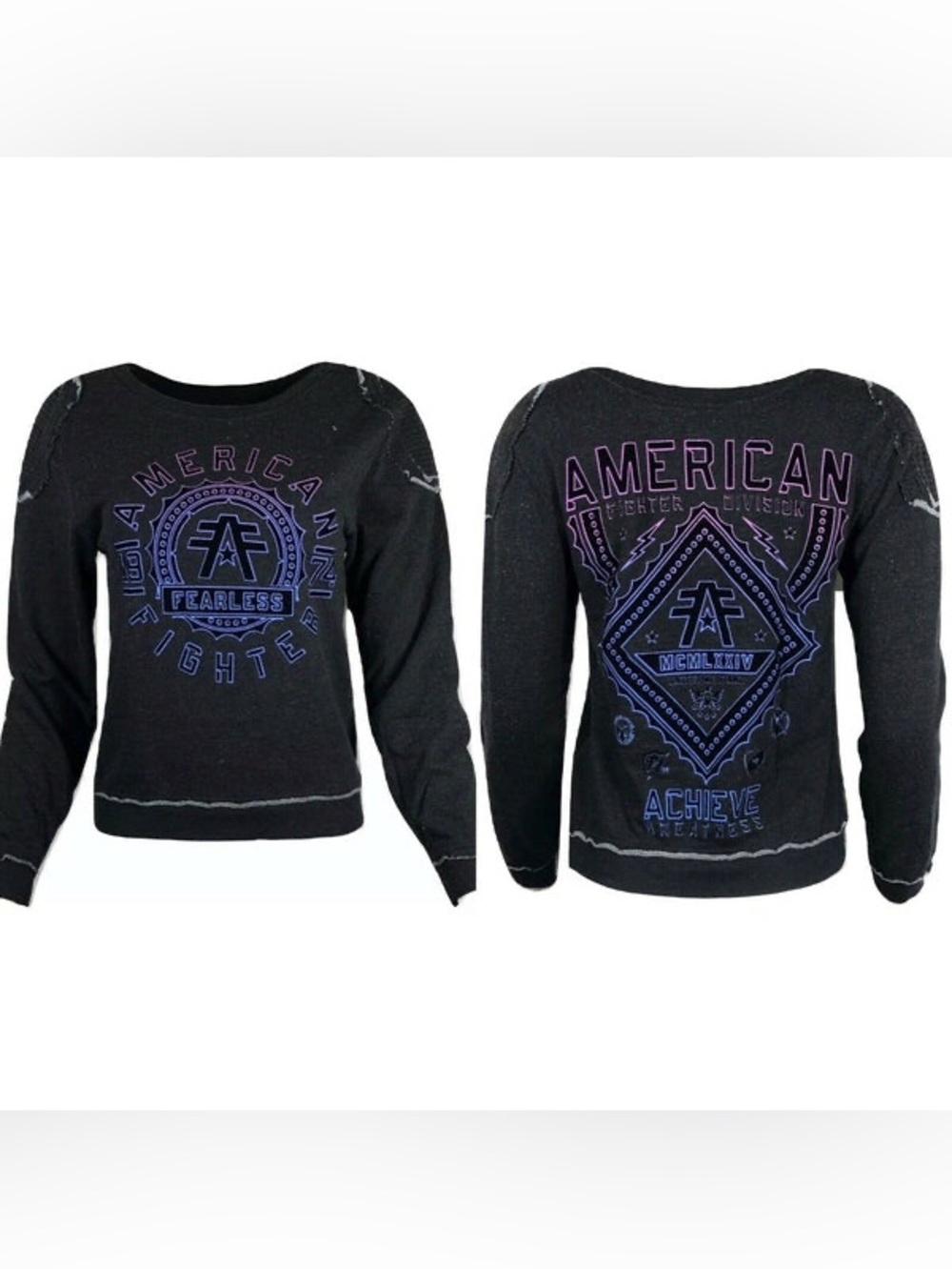 American Fighter "Fearless" women's raw-edge pullover sweatshirt sz Medium